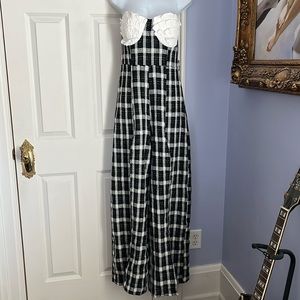 AKIRA Black & White Tweed strapless jumpsuit with split legs New Size Large